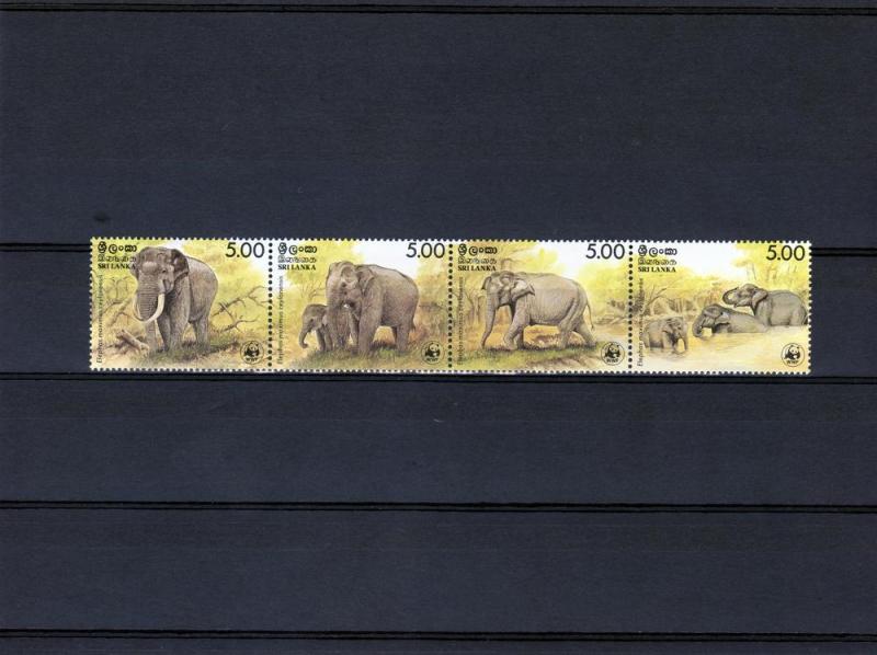 Sri Lanka 1986 WWF Ceylonese Elephant Strip of 4 MNH Sc#803