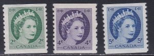 Canada # 345-348, Queen Elizabeth Coil Single, Mint Hinged, 1/3 Cat.
