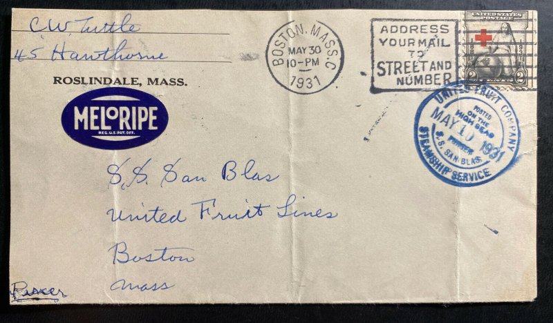 1933 USA SS San Blas Paqueboat United Fruit UFC Cover To Boston MA