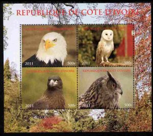 IVORY COAST - 2011 - Birds of Prey, Owls - Perf 4v Sheet - MNH - Private Issue