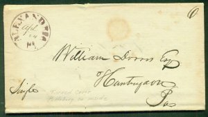 1844, Stampless TURNED COVER w/Pittsburgh PA & Alexandria VA (brown) cancels