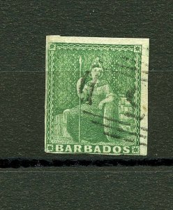 Barbados #5 (BA373) Britannia (1/2) p Deep Green 1858, U,FVF, CV$230.00
