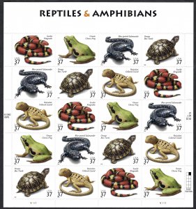 United States #3814-3818 37¢ Reptiles & Amphibians (2003).  Mini-sheet. MNH