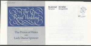 Great Britain Charles/Diana Wedding Aerogramme (1) Mint NH