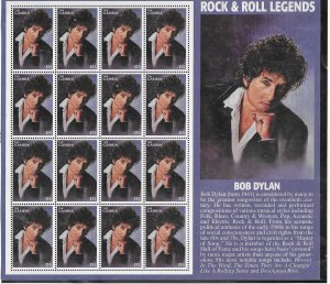 Gambia #1825 5d   Rock & Roll Legends-BoB Dylan  (MNH) S/S  of 16 CV $25.60