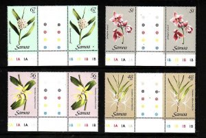 Samoa-Sc#637-40-Unused NH set-gutter pairs-Flowers-Flora-Orchids-1985-