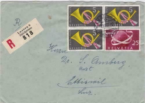 Switzerland 1949 Luzern registered  to  Ettiswil cancels stamps cover R 20008 