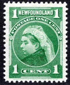 71, NSSC, Newfoundland, 1¢ Queen Victoria, yellow green, MLHOG, VF
