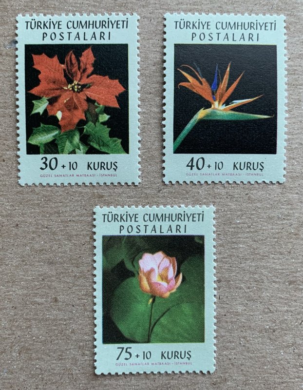 Turkey 1962 Flower semi-postals, MNH.  Scott B90-B92, CV $1.65