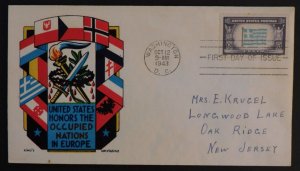 1943 Washington DC USA First Day Cover Staehle Occupied Nations Europe to NJ FDC