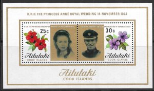 Aitutaki Scott 78a MNH Princess Anne & Captain Mark Phillips Wedding S/S of1973