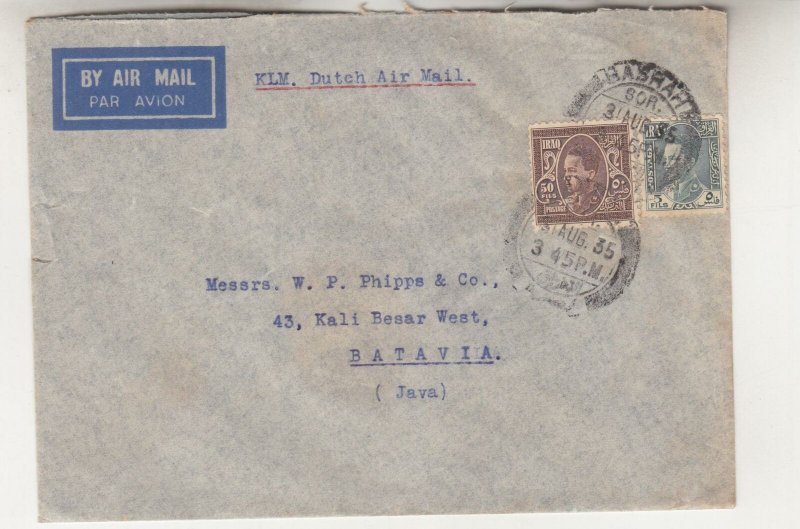 IRAQ, 1935 Airmail cover, Basrah to Neth. East Indies, 5f., & 50f.