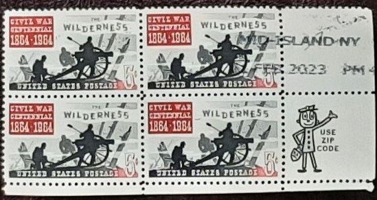 US Scott # 1181; 5c Civil War issue, 1964; Zip block of 4; used; VF centerin