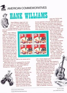 USPS Commemorative Panel 419 #2723 Hank Williams Opry Legends Mint Block/4 1993
