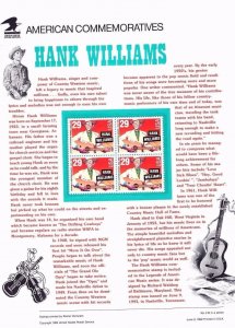 USPS Commemorative Panel 419 #2723 Hank Williams Opry Legends Mint Block/4 1993 