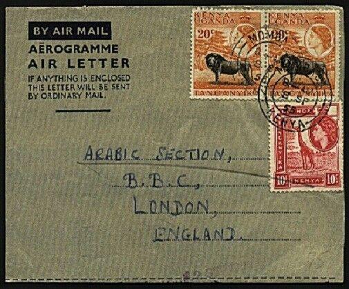 KENYA UGANDA TANGANYIKA 1955 formular airletter used Mombasa to London.....96496