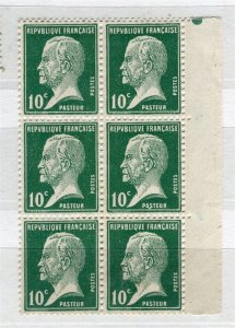 FRANCE; 1924 early Pasteur issue fine MINT MNH 10c. Marginal BLOCK of 6