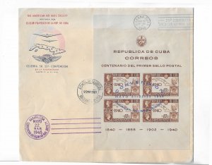 Cuba 1948 overprinted Centenary imperf sheet FDC with cachets & cancels