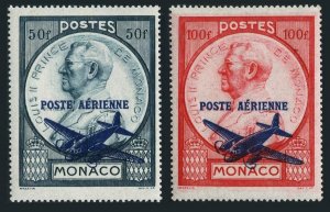 Monaco C8-C9, hinged-signed. Mi 315-316. Air Post 1946. Prince Louis II. Plane.