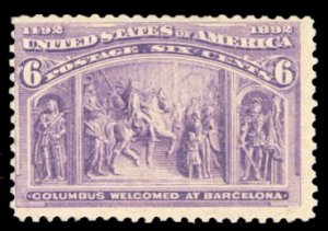 United States, 1893 Columbian Issue #235a Cat$175, 1893 6c red violet, never ...