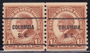 Precancel - Columbia, SC PSS 598-61 Coil Gap Pair - No Gum