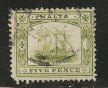 MALTA  Scott 45 Ancient Galley 1910 Watermark 3 used