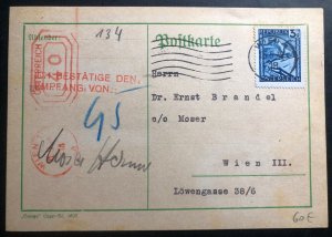 1946 Vienna Austria Postcard Meter Cancel Typewriter Cover Locally Used