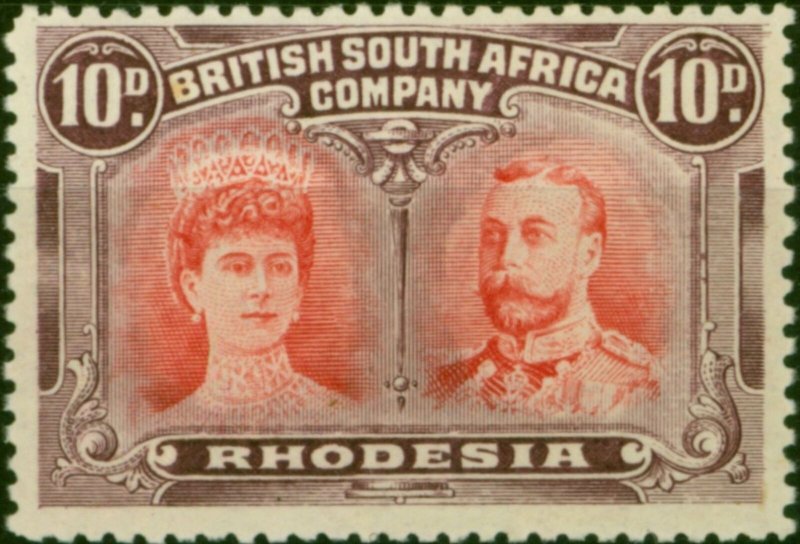 Rhodesia 1910 10d Carmine & Deep Purple SG150 Superb VLMM 