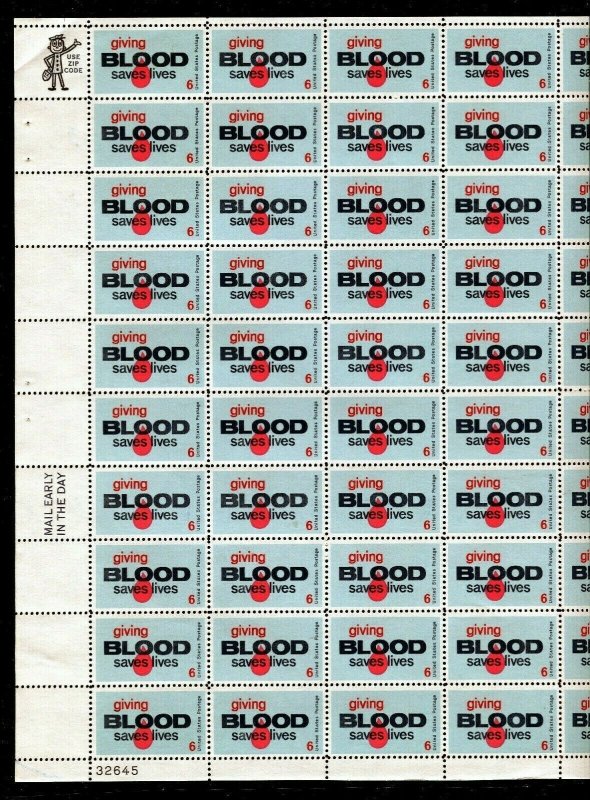 Scott # 1425 Giving Blood Donor 6¢ Sheet of 50 Stamps MNH 1971