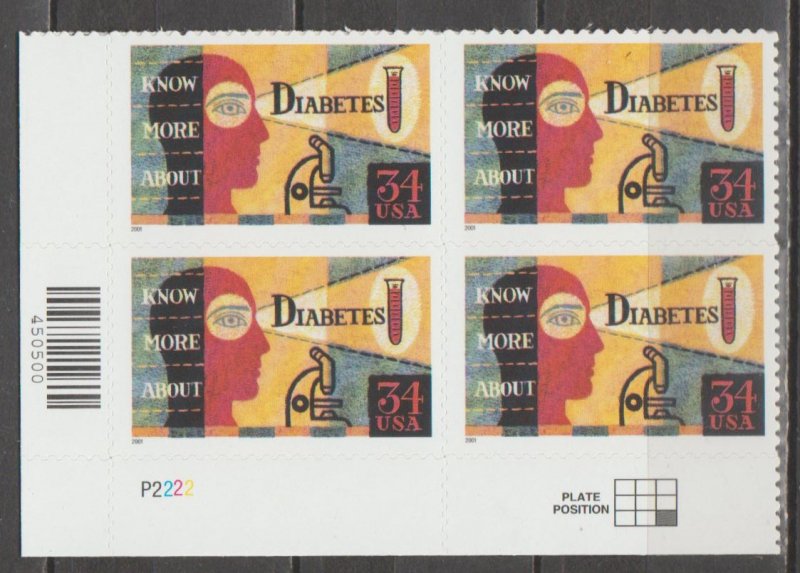 #3503, PB-4 L/L. Diabetes MNH, '.34 cent'