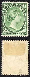 Falkland Is SG17 1/2d Deep Yellow Green M/M (Hinge remainder)  cat 18 pounds