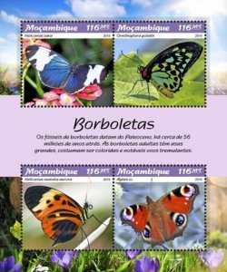 Mozambique - 2019 Butterflies - 4 Stamp Sheet - MOZ190113a