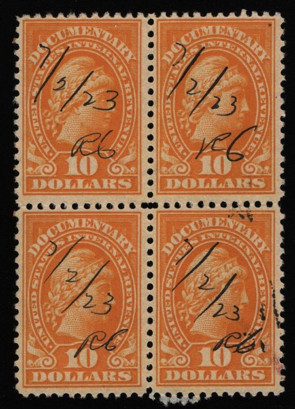 #R245 $10 Documentary: Liberty-Block of 4, Used [4] **ANY 5=FREE SHIPPING**