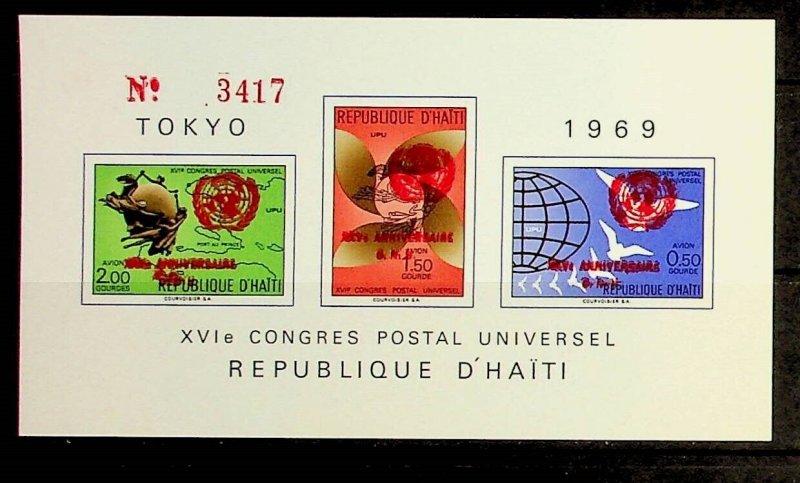 HAITI Sc C359a+C362a NH REGULAR+OVERPRINTED SOUVENIR SHEETS OF 1970 - UPU