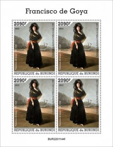 BURUNDI - 2022 - Francisco da Goya - Perf 4v Sheet - Mint Never Hinged