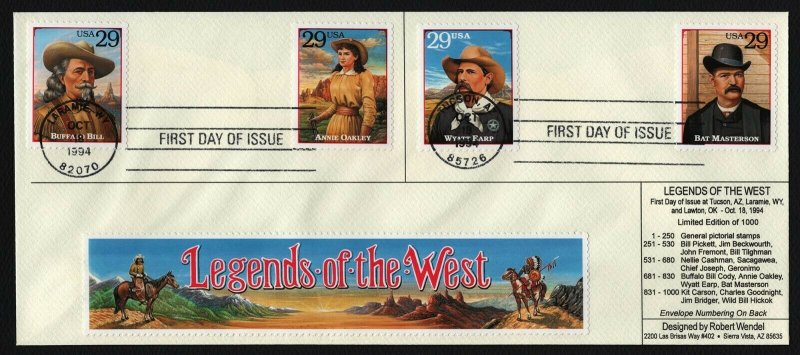 #2869a-t Legends of the West, Robert Wendell #10 FDC **ANY 5=FREE SHIPPING** 