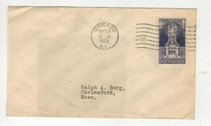 1926 JOHN ERICSSON MEMORIAL 628 FDC CHICAGO ILLINOIS CANCEL