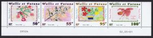 Wallis and Futuna Flowers Bottom strip of 4v with Control number SG#779-782