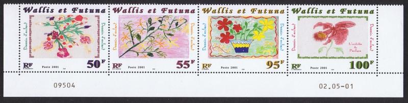 Wallis and Futuna Flowers Bottom strip of 4v with Control number SG#779-782