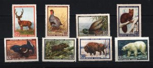 RUSSIA/USSR 1957 FAUNA/WILD ANIMALS SET OF 8 STAMPS MNH