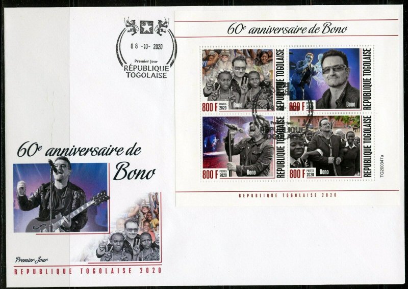 TOGO  2020  60th ANNIVERSARY OF BONO SHEET FIRST DAY COVER