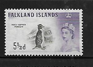 FALKLAND ISLANDS, 134, MINT HINGED, QUEEN ELIZABETH & ROCK HOPPER PENGUIN