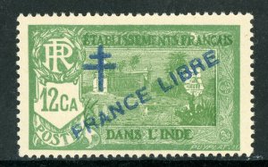French Colony 1942 French India Libre 12 Ca SG #167 Mint H327 ⭐⭐