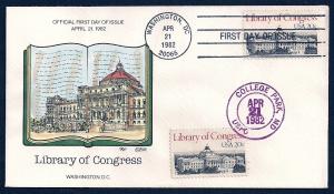 UNITED STATES FDC 20¢ Library Congress DUAL 1982 Collins H-P