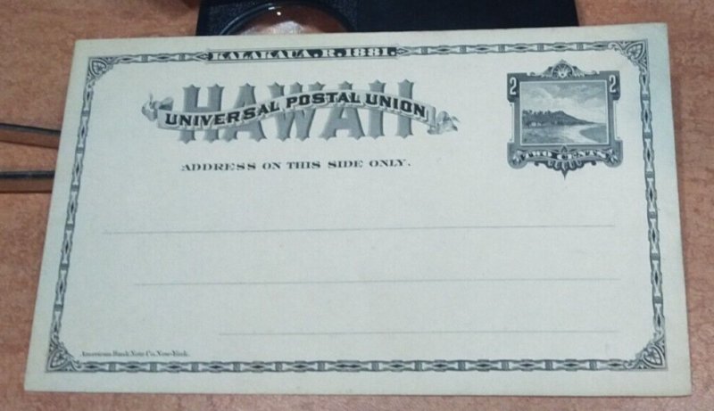 HAWAII SC #UX2 1882 TWO-CENT BLACK POSTAL CARD, MINT. CV $50.00