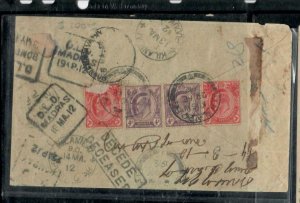 MALAYA STRAITS SETTLEMENTS COVER (P0307B) 1912 KE 3CX2+4CX2 REG RETURNED LETTER  