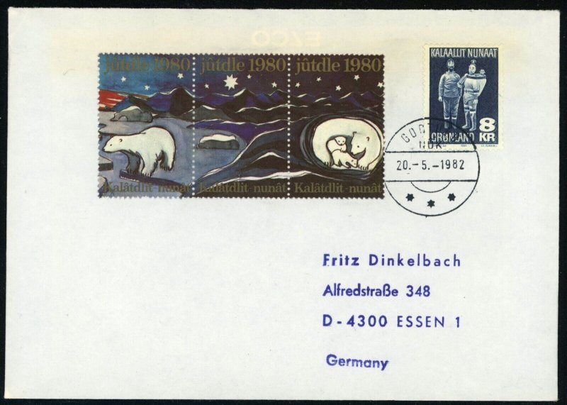 Greenland Godthåb Nuuk Cover to Germany Christmas Seal Postmarked 1982  