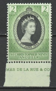 St Kitts-Nevis Scott 119 Unused HOG - 1953 Coronation Issue - SCV $0.35