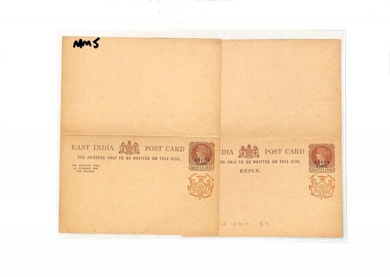 East India NABHA STATE Overprint QV Reply Postcards Matched Pair{2}{samwells}MM5