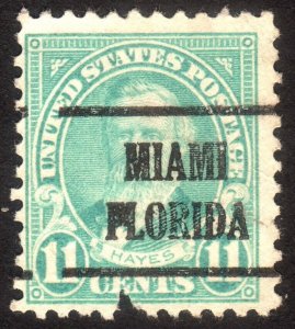 1922, US 11c, Hayes, Used, Fault, Miami precancel, Sc 563